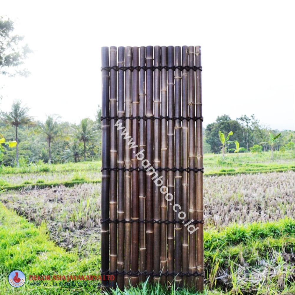  Bamboo Fence | Black half bamboo fence with 5 back slats and black coco rope - Image 2